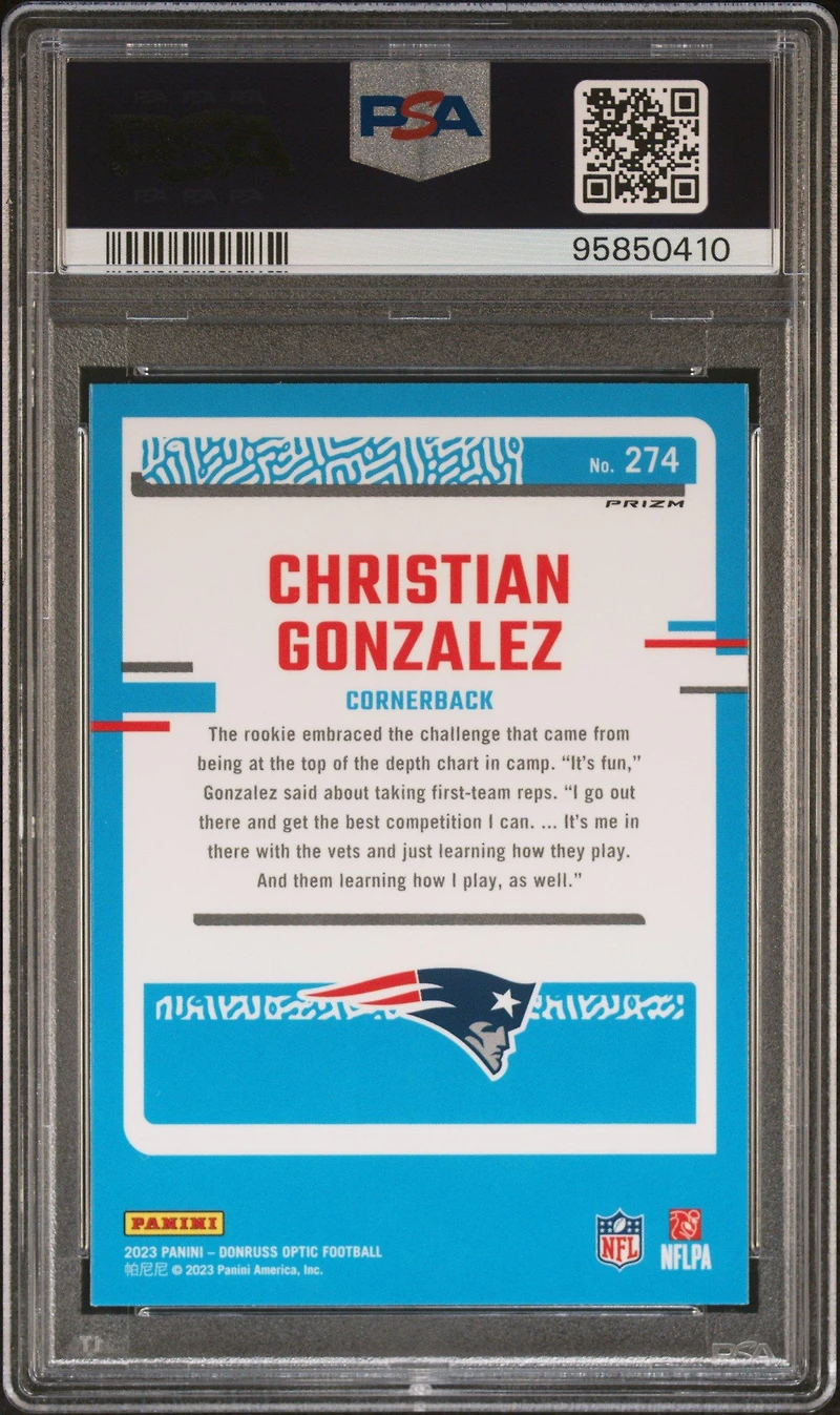 2023 Panini Donruss Optic 274 Christian Gonzalez Green Velocity PSA 10