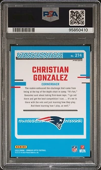 2023 Panini Donruss Optic 274 Christian Gonzalez Green Velocity PSA 10