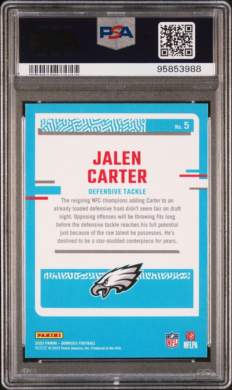 2023 Panini Donruss Rated Rookies Portrait 5 Jalen Carter PSA 10
