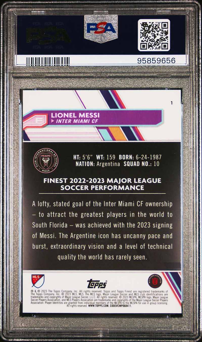 2023 Topps Finest Mls 1 Lionel Messi PSA 9