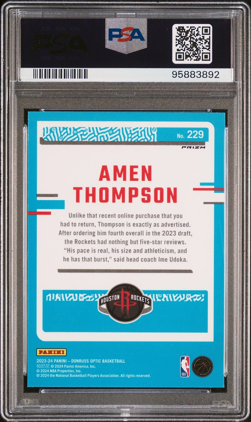 2023 Panini Donruss Optic 229 Amen Thompson Purple PSA 10