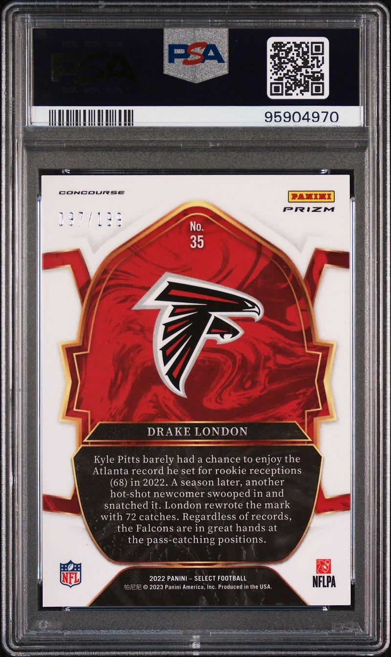 2022 Panini Select 35 Drake London Blue Prizm PSA 10