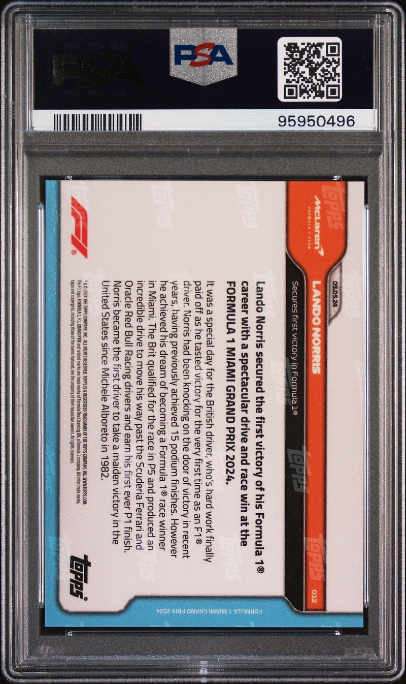2024 Topps Now Formula 1 12 Lando Norris PSA 10
