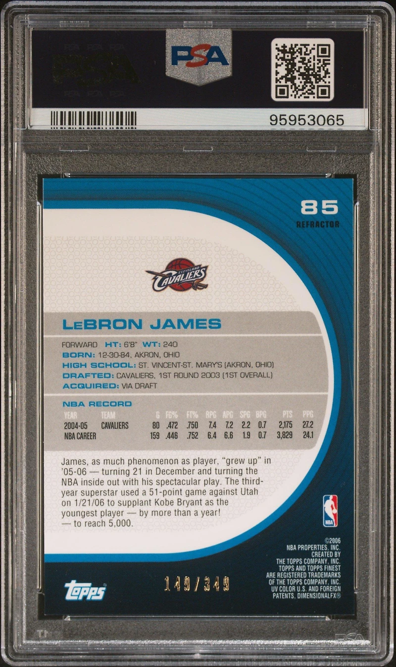 2005 Finest 85 Lebron James Refractor PSA 8