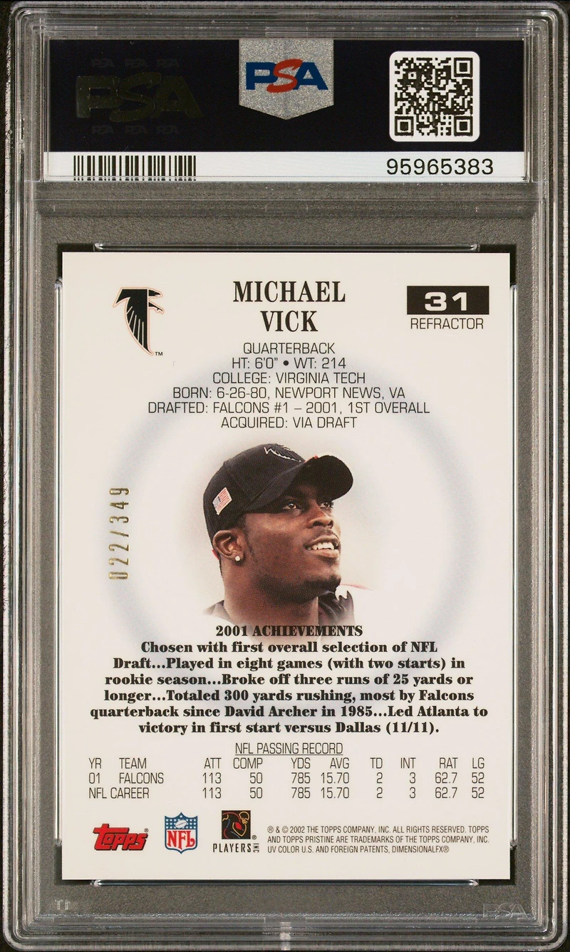 2002 Topps Pristine 31 Michael Vick Refractor PSA 10