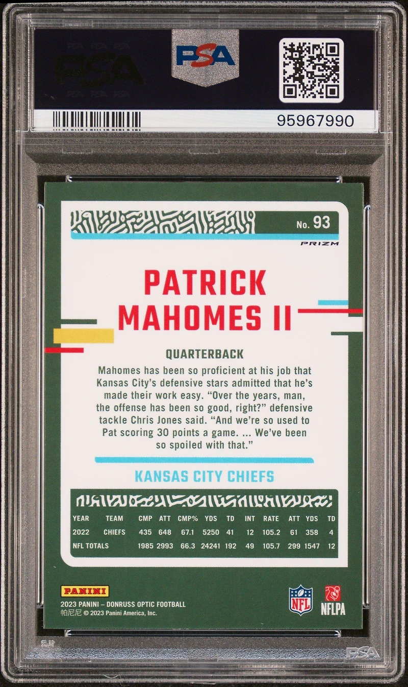 2023 Panini Donruss Optic 93 Patrick Mahomes Ii Holo PSA 9