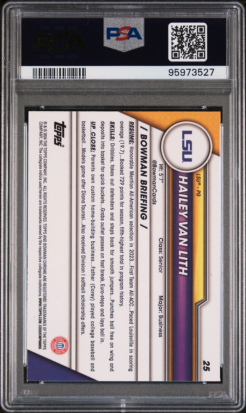 2023 Bowman University Chrome Sapphire 25 Hailey Van Lith PSA 10