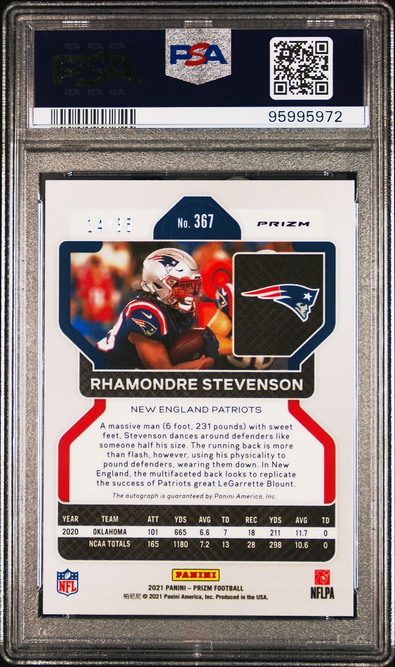 2021 Panini Prizm 367 Rhamondre Stevenson Autograph-red Shimmer PSA 9