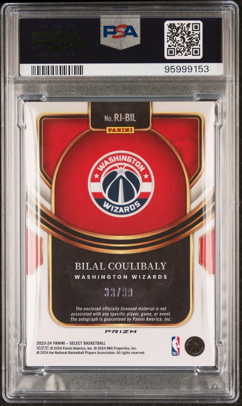 2023 Panini Select Rookie Jersey Autographs Rjbil Bilal Coulibaly Purple Prizm PSA 9