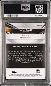 2022 Bowman University Best 50 Caitlin Clark Refractor PSA 10