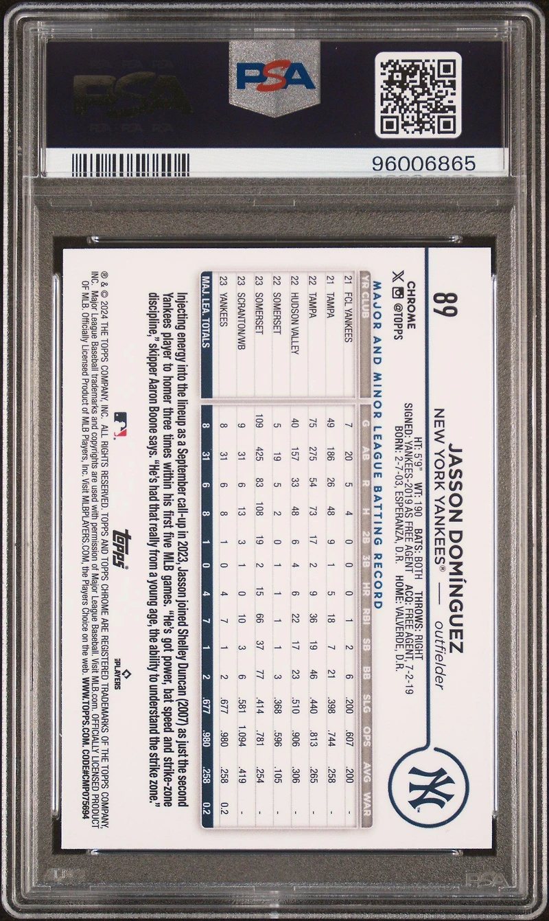 2024 Topps Chrome 89 Jasson Dominguez Raywave PSA 10