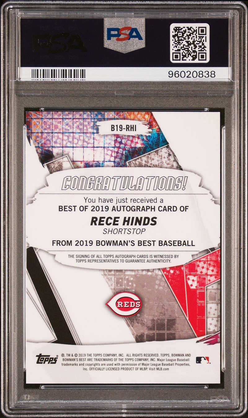 2019 Bowman's Best Best Of 2019 Autographs B19rhi Rece Hinds PSA 10