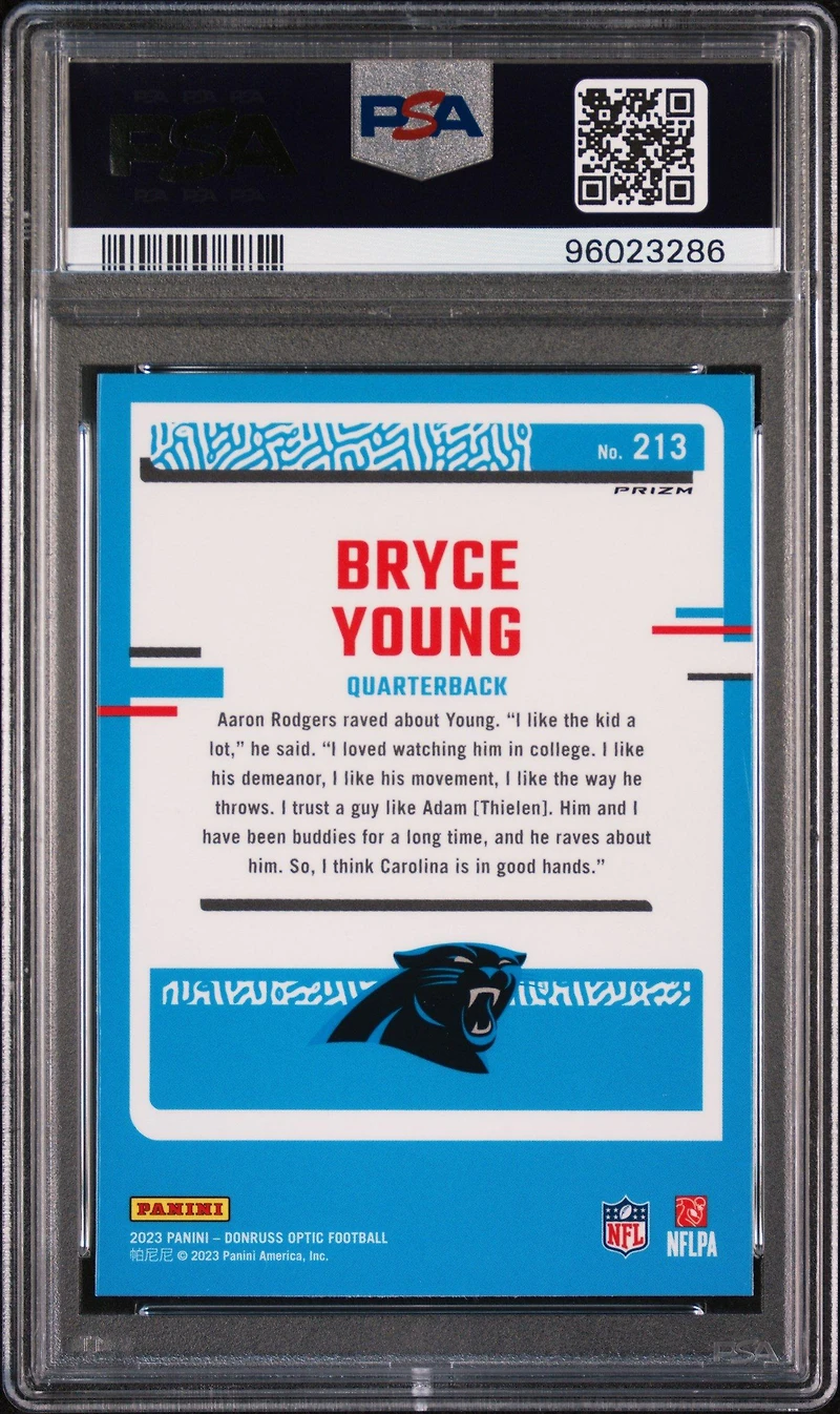 2023 Panini Donruss Optic 213 Bryce Young Green Velocity PSA 10