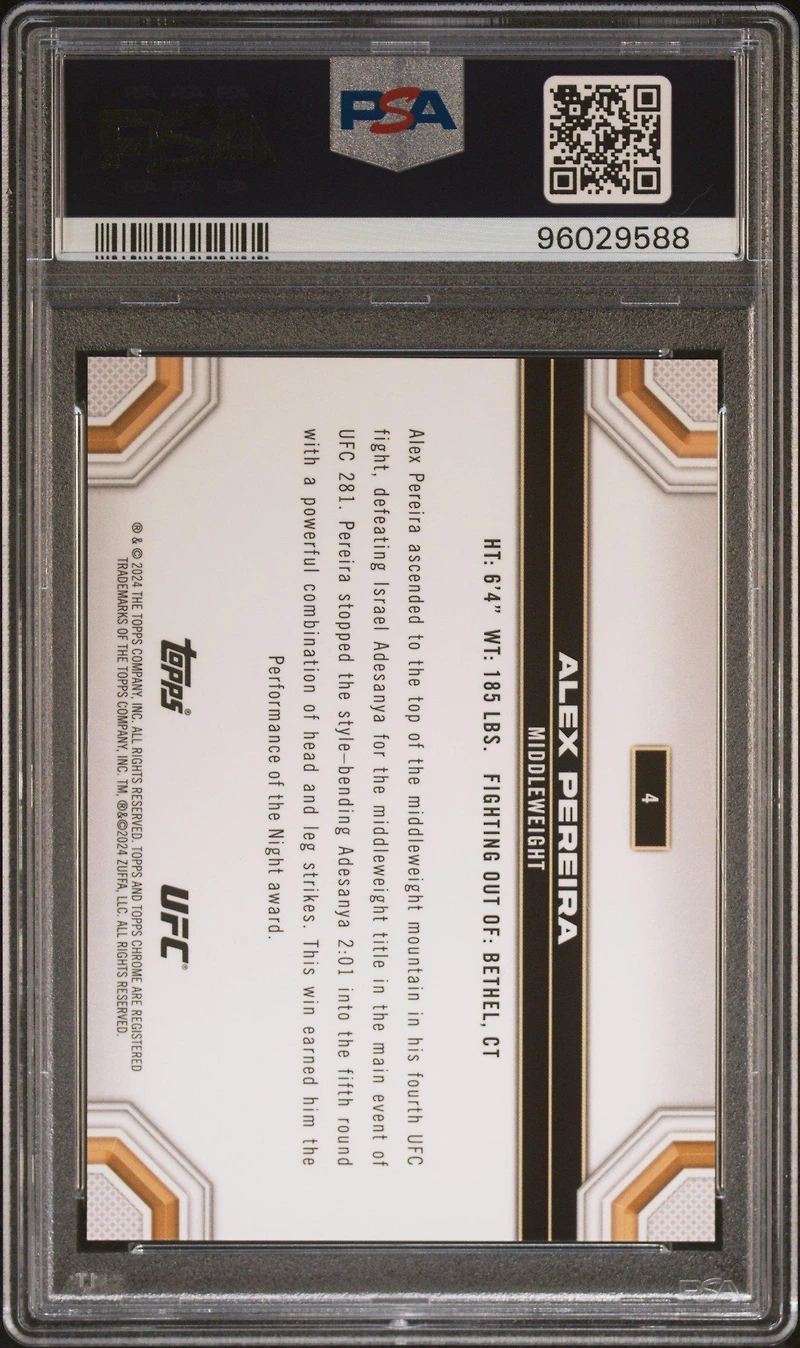 2024 Topps Chrome Ufc 4 Alex Pereira Speckle Refractor PSA 10
