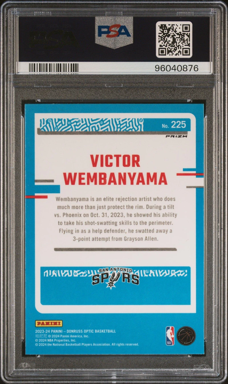 2023 Panini Donruss Optic 225 Victor Wembanyama Holo PSA 10
