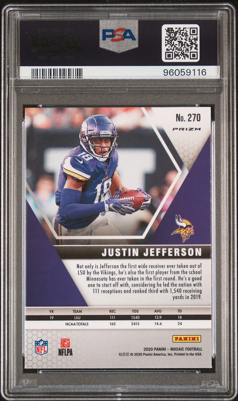 2020 Panini Mosaic 270 Justin Jefferson Green Mosaic PSA 9