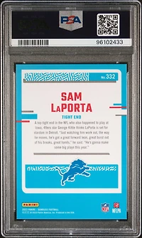2023 Panini Donruss 332 Sam Laporta Jersey Number PSA 9