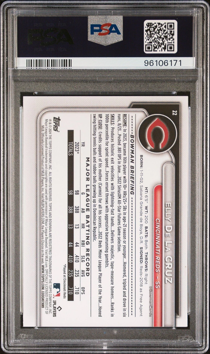 2024 Bowman 22 Elly De La Cruz Sky Blue PSA 10