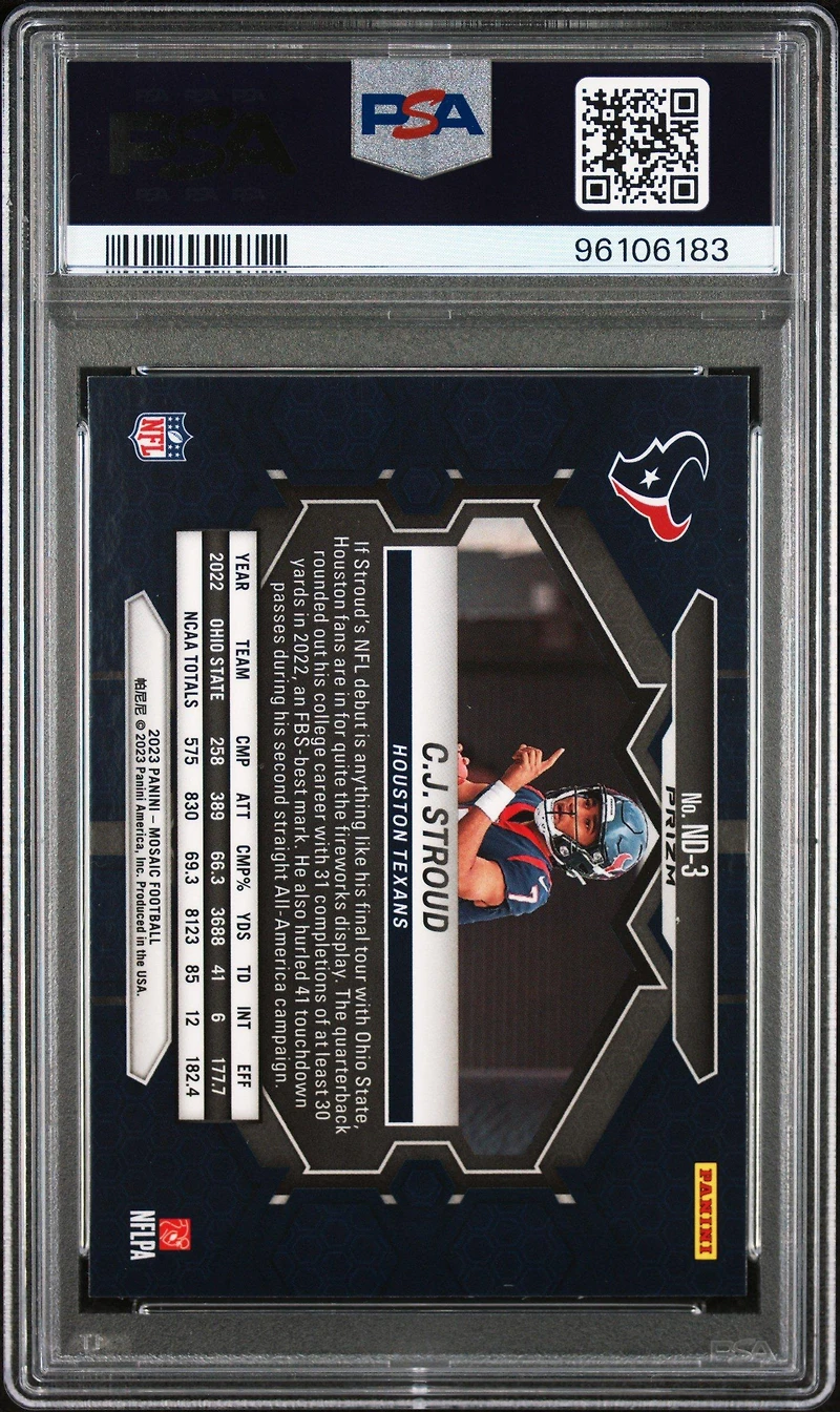 2023 Panini Mosaic Nfl Debut Nd3 Cj Stroud Honeycomb PSA 9