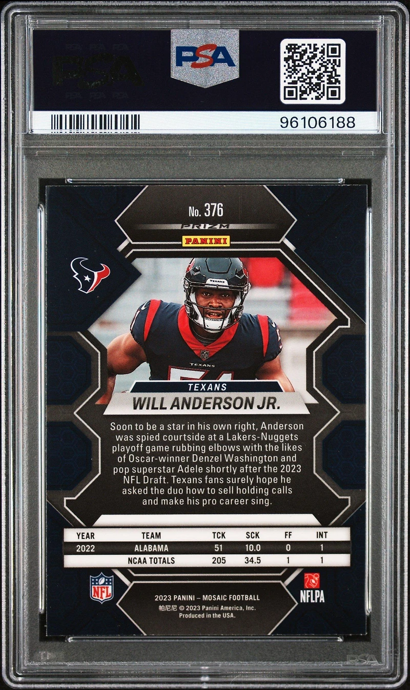 2023 Panini Mosaic 376 Will Anderson Jr. Genesis PSA 10