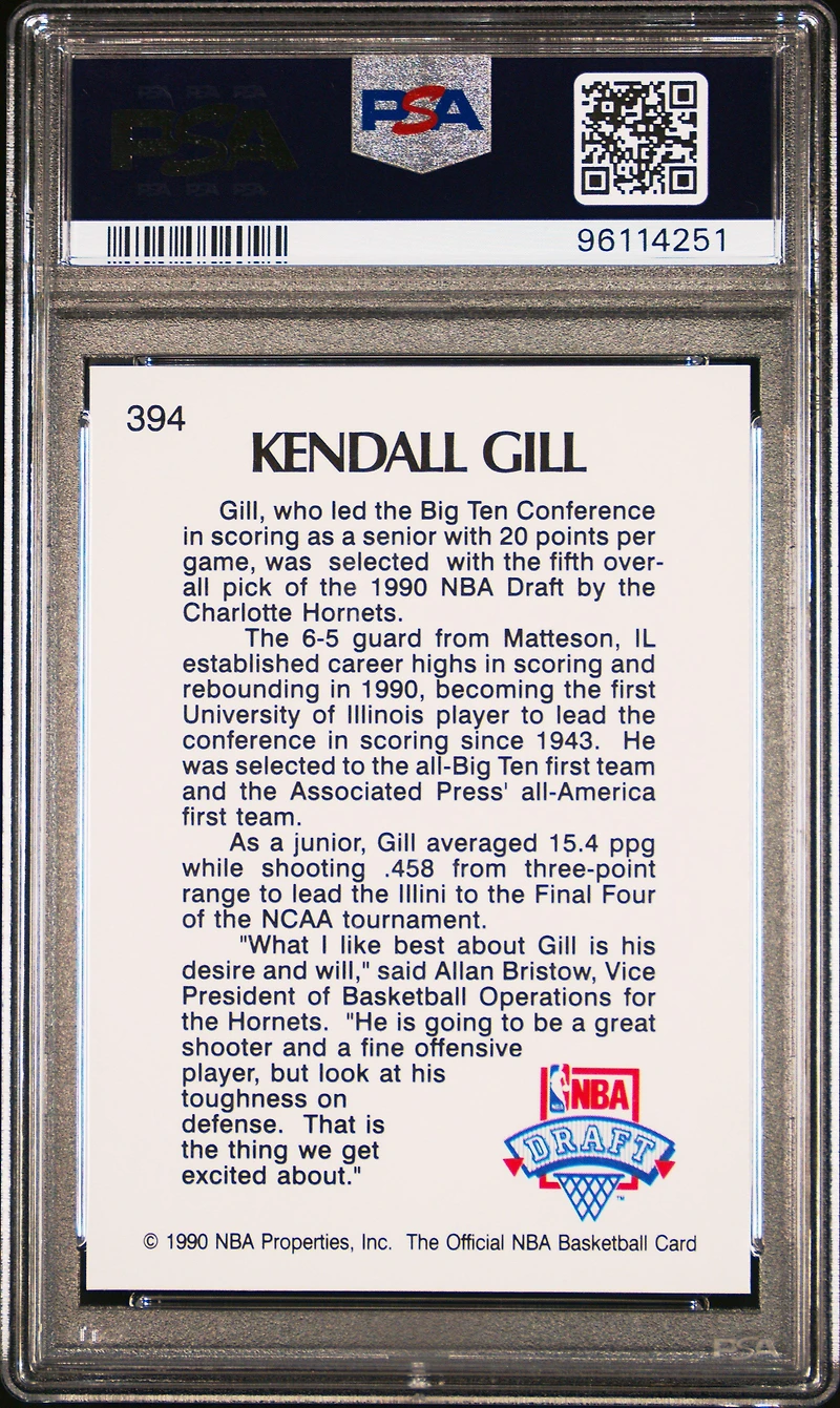 1990 Hoops 394 Kendall Gill PSA 10