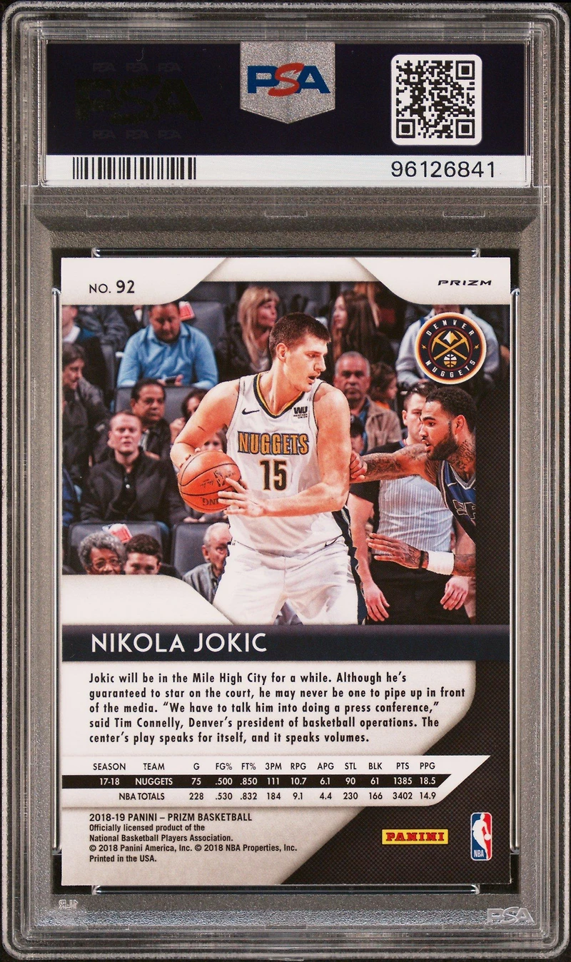 2018 Panini Prizm 92 Nikola Jokic Red/white/blue Prizm PSA 9
