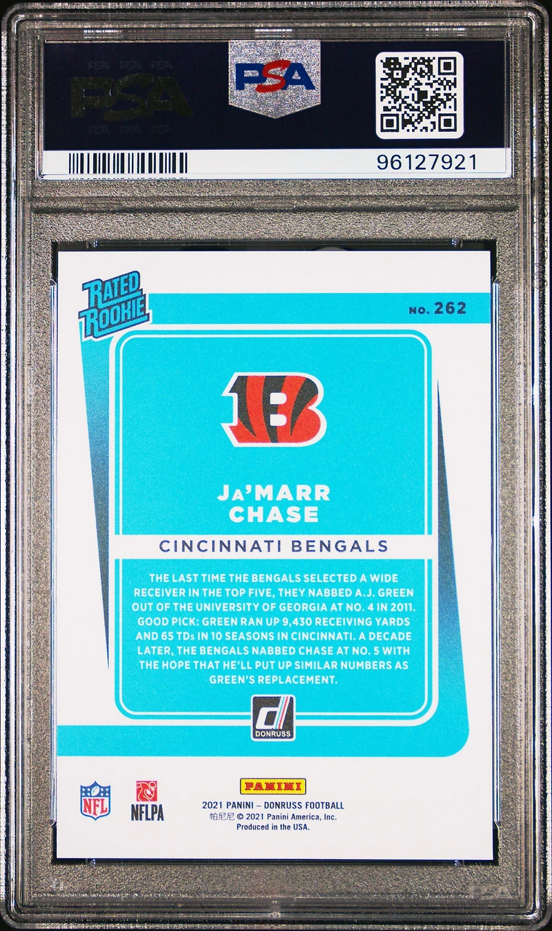 2021 Panini Donruss 262 Ja'marr Chase Press Proof Premium PSA 10