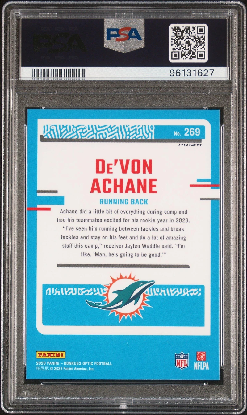 2023 Panini Donruss Optic 269 De'von Achane Pink PSA 10