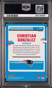 2023 Panini Donruss Optic 274 Christian Gonzalez Blue Hyper PSA 10