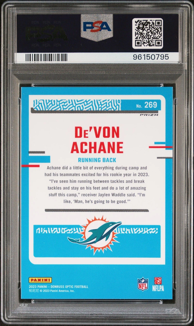 2023 Panini Donruss Optic 269 De'von Achane Green Velocity PSA 10