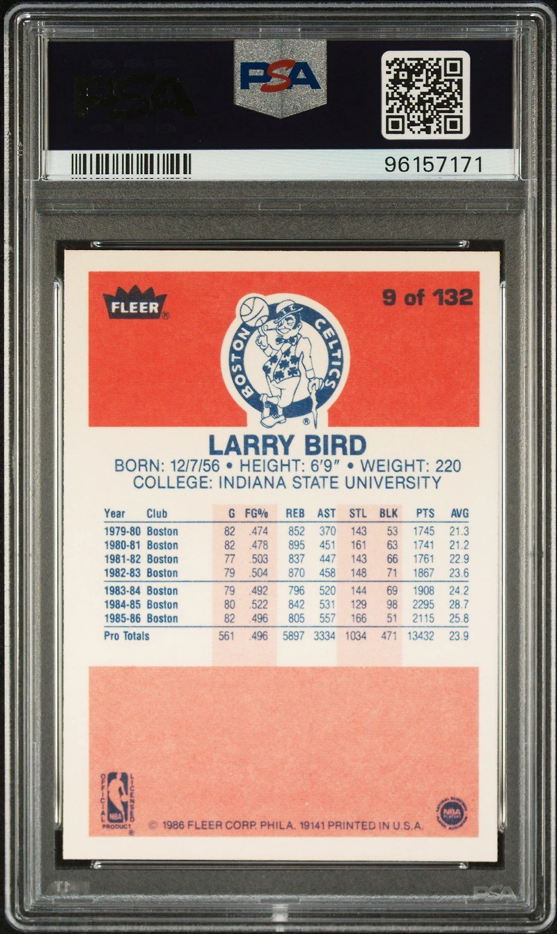 1986 Fleer 9 Larry Bird PSA 8