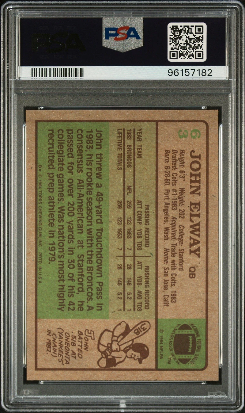 1984 Topps 63 John Elway PSA 9