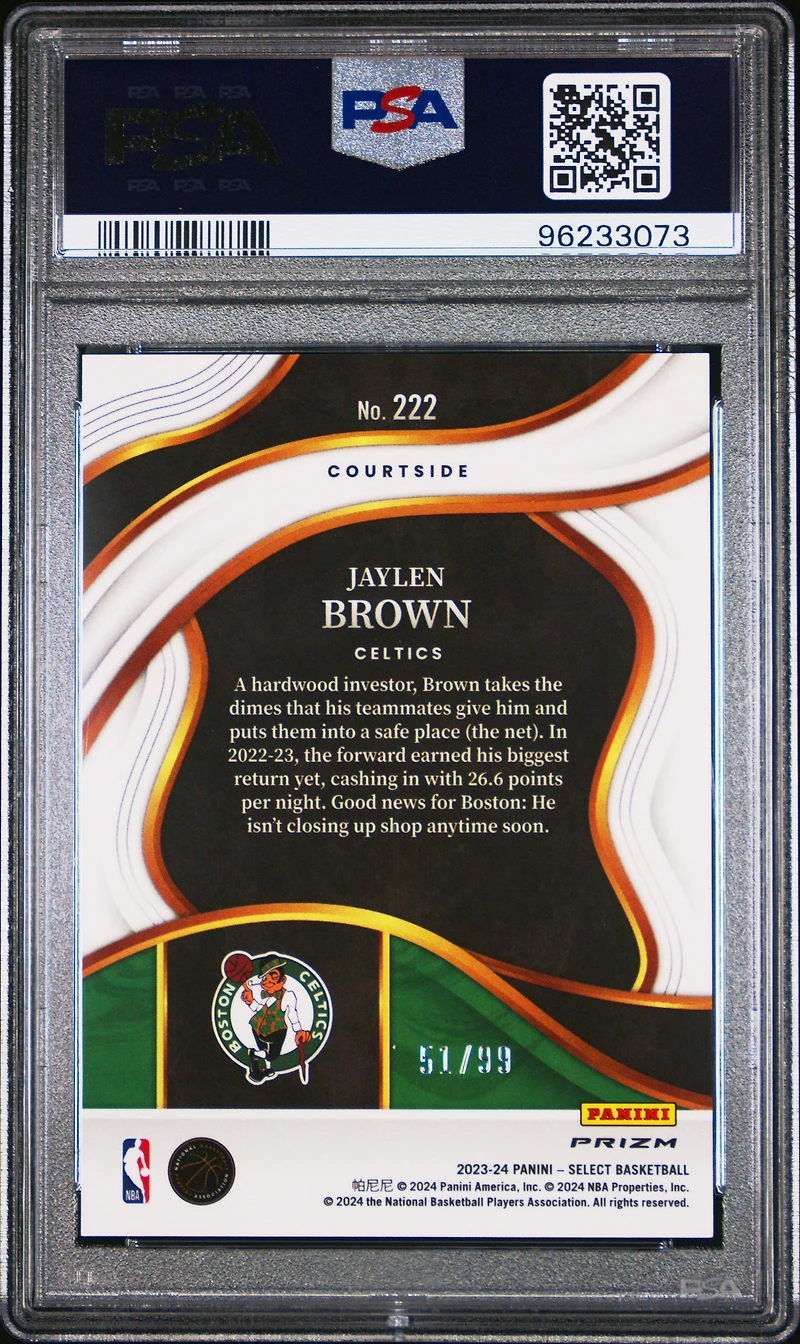 2023 Panini Select 222 Jaylen Brown Purple Cracked Ice PSA 10