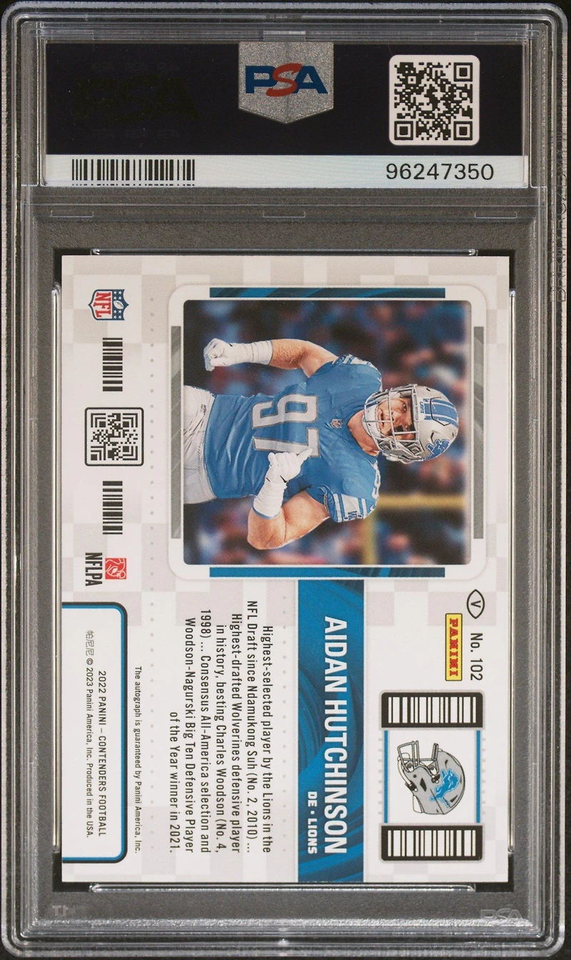 2022 Panini Contenders 102 Aidan Hutchinson Variation-autograph PSA 9