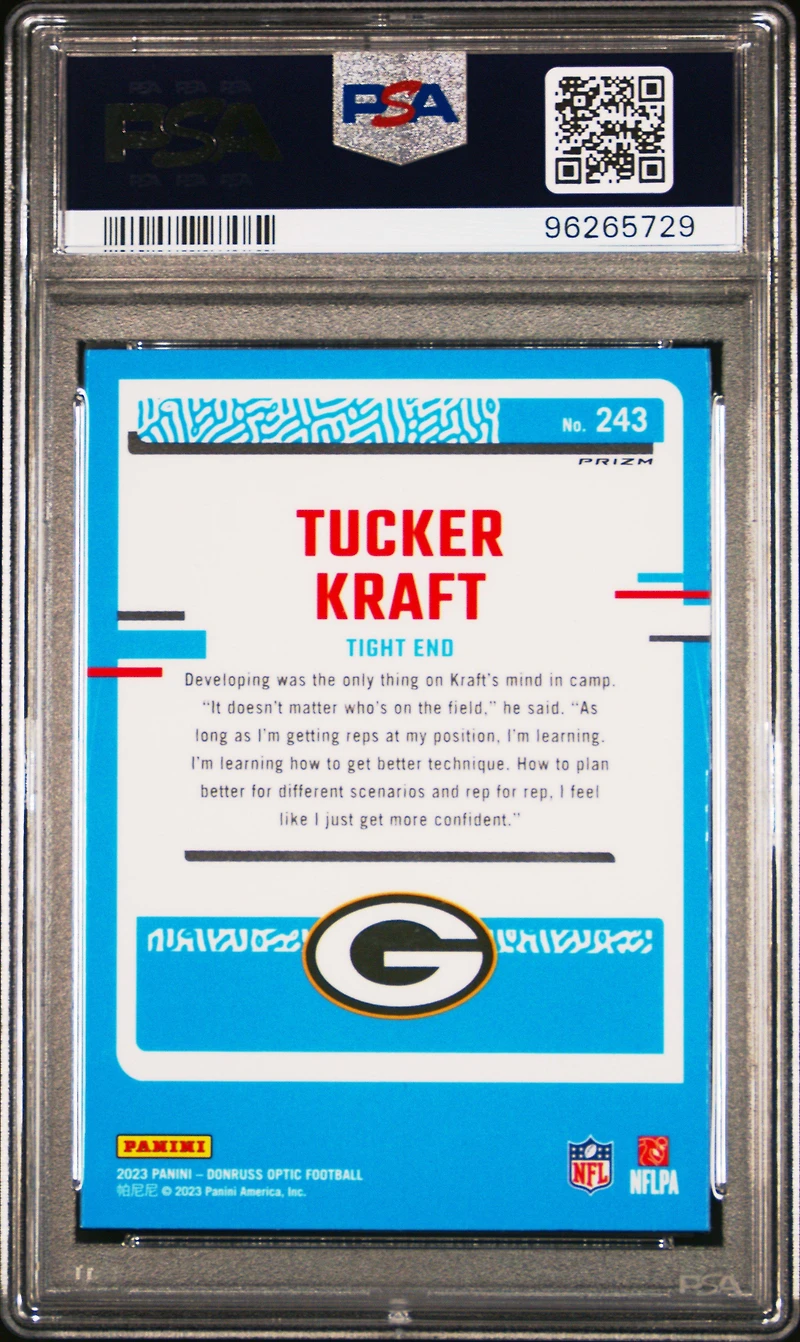 2023 Panini Donruss Optic 243 Tucker Kraft Purple Shock PSA 10