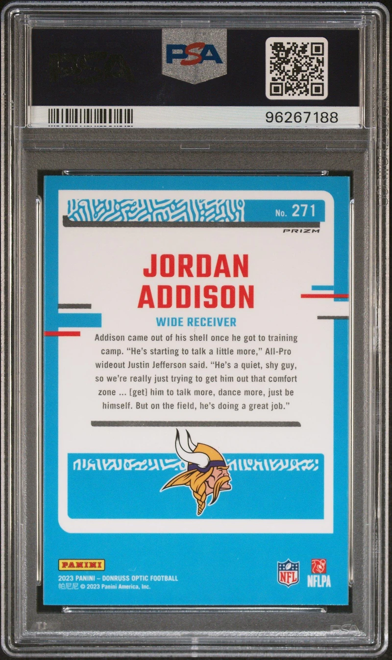 2023 Panini Donruss Optic 271 Jordan Addison Green Velocity PSA 10