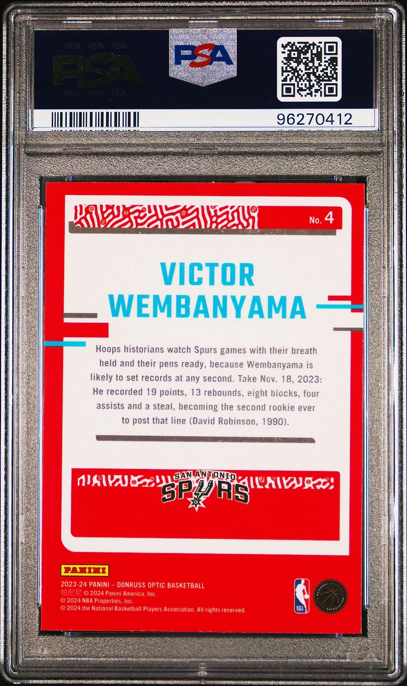 2023 Panini Donruss Optic The Rookies 4 Victor Wembanyama PSA 10