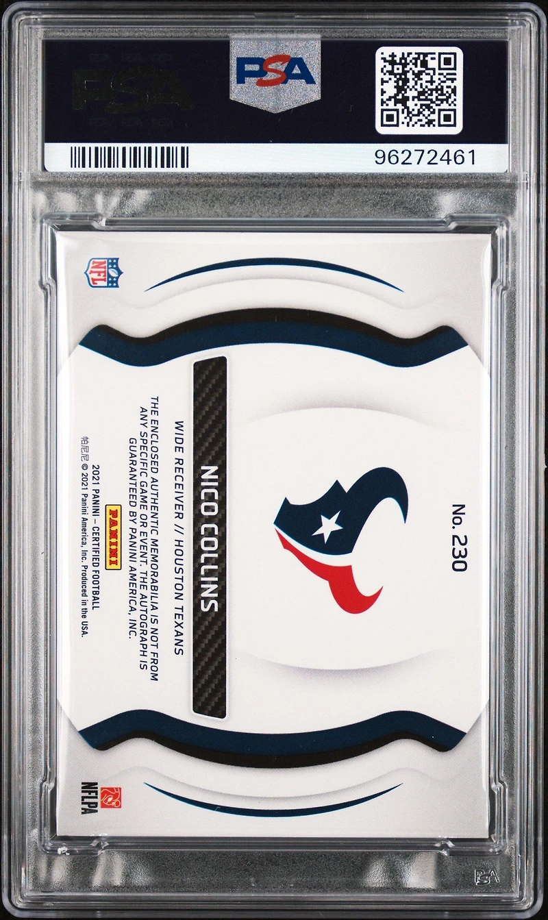 2021 Panini Certified 230 Nico Collins Signature Jersey-mirror Orange Etch PSA 8
