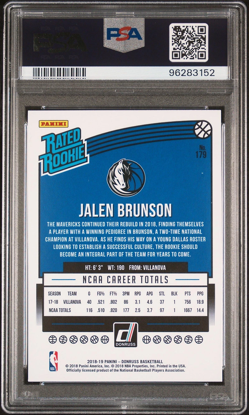2018 Panini Donruss 179 Jalen Brunson PSA 10