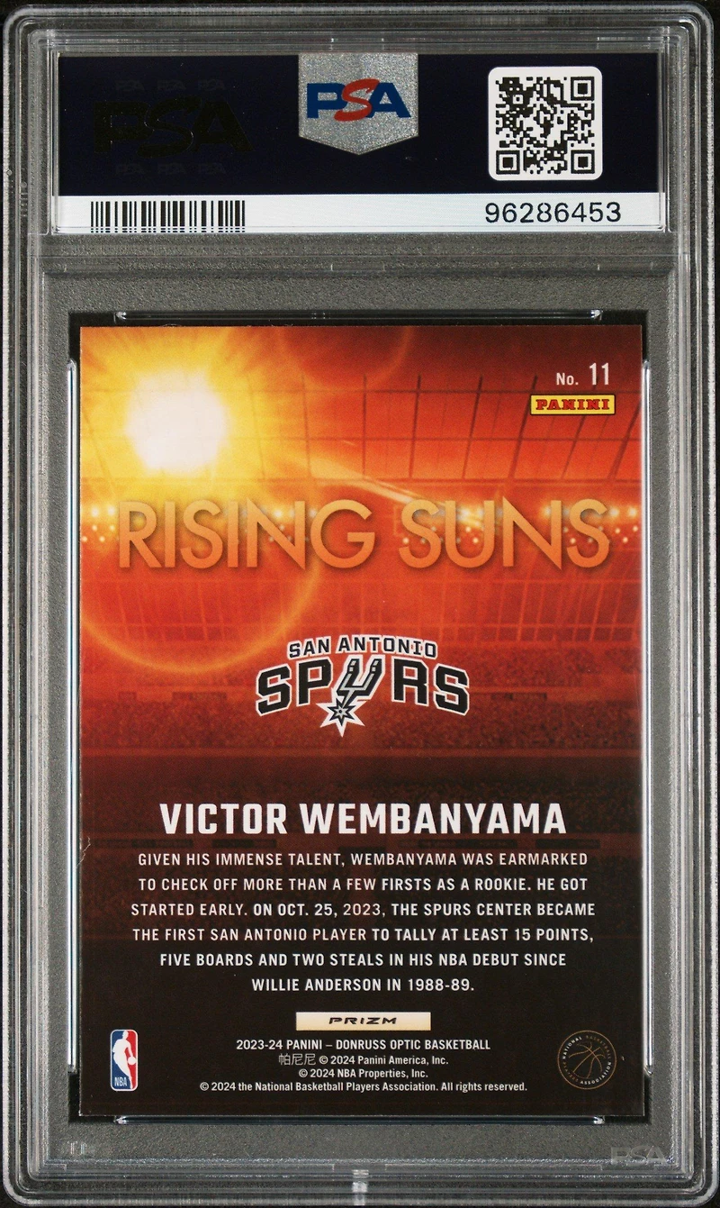 2023 Panini Donruss Optic Rising Suns 11 Victor Wembanyama Holo PSA 9