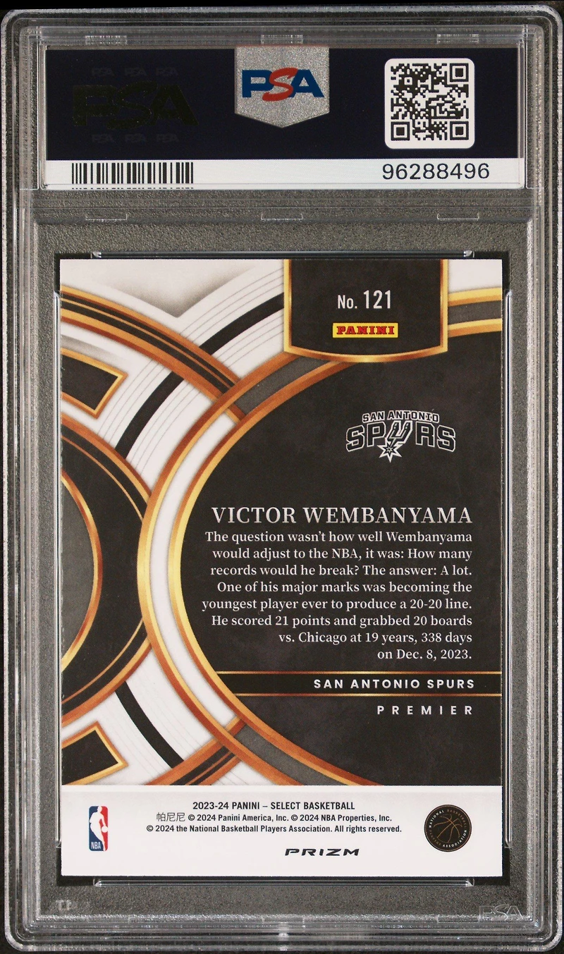 2023 Panini Select 121 Victor Wembanyama Green/white/purple Prizm PSA 10