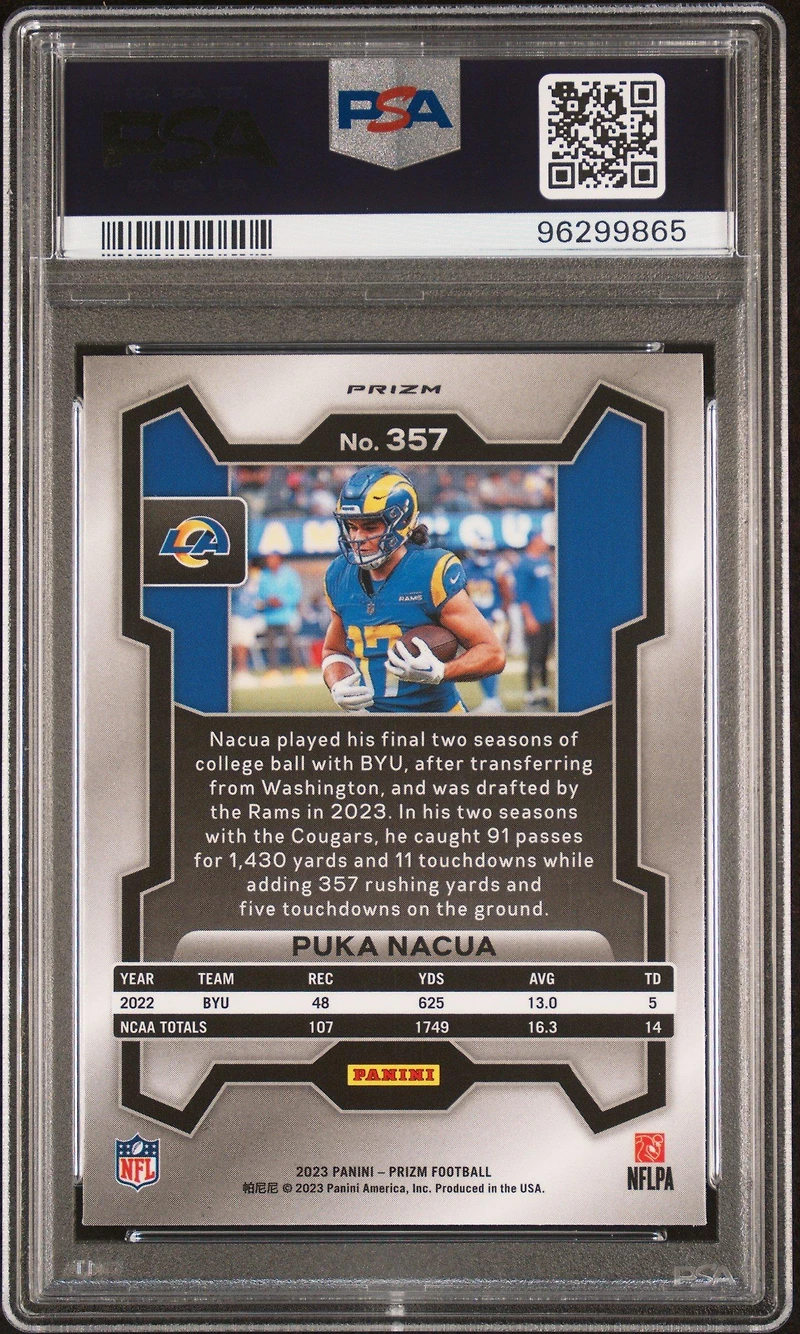 2023 Panini Prizm 357 Puka Nacua Purple Pulsar PSA 10