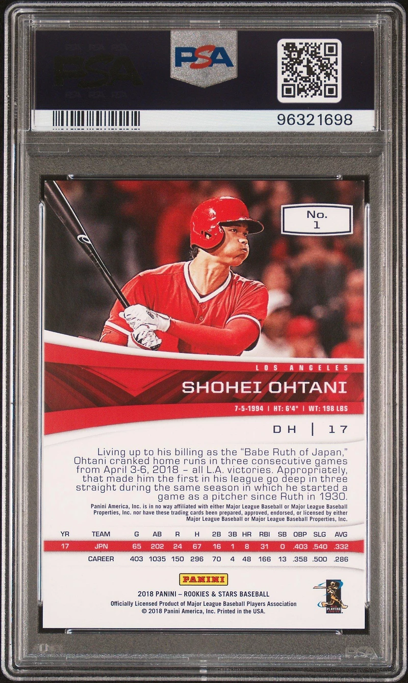 2018 Panini Chronicles Rookies & Stars 1 Shohei Ohtani Red PSA 9