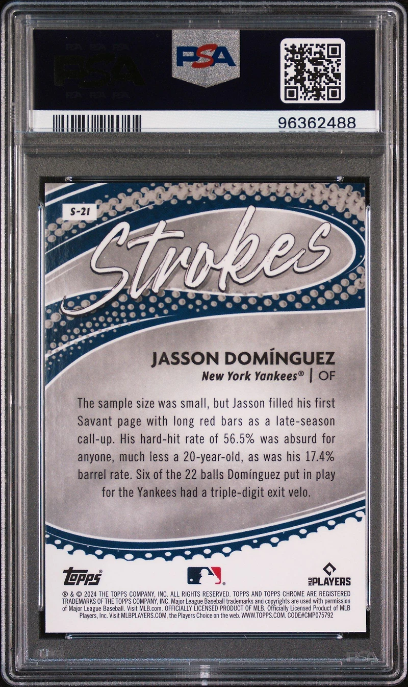 2024 Topps Chrome Strokes S21 Jasson Dominguez PSA 10