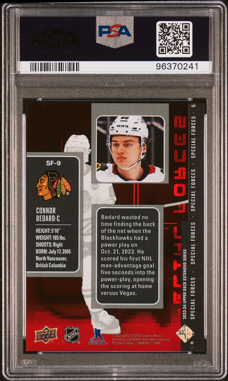 2023 Upper Deck Extended Series Special Forces Sf9 Connor Bedard PSA 9