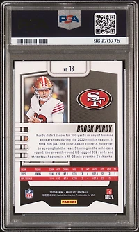 2023 Panini Absolute 18 Brock Purdy Orange Mosaic PSA 10