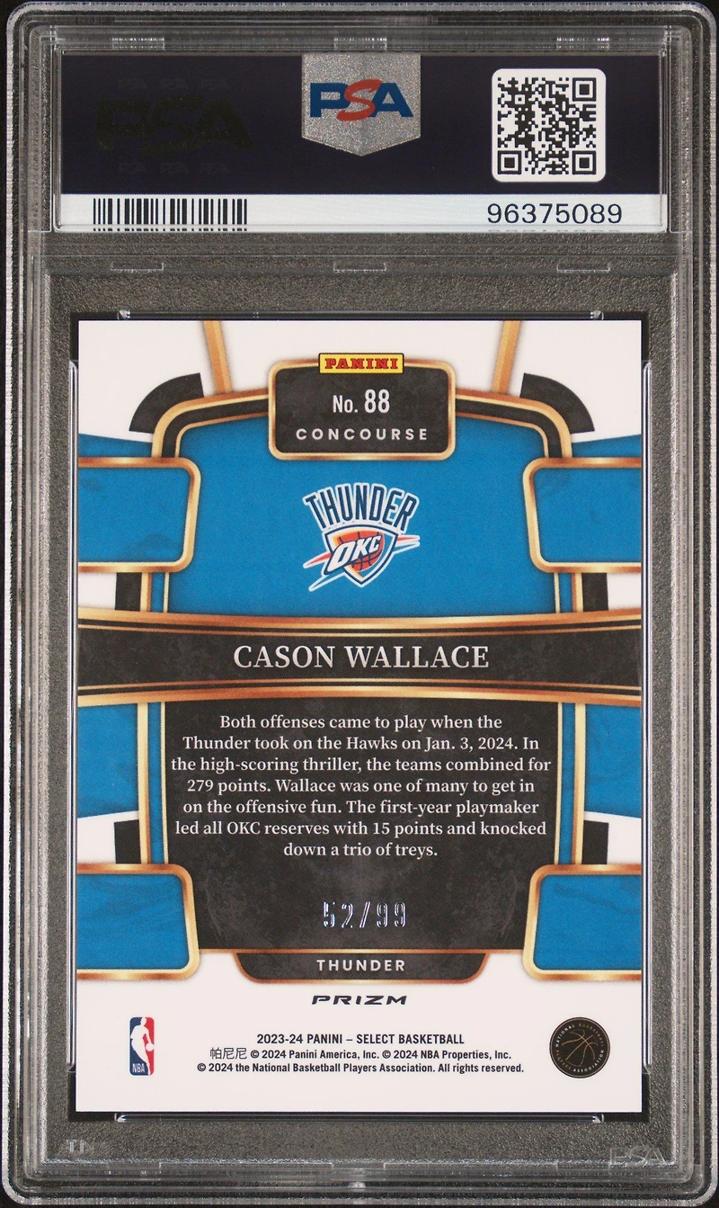 2023 Panini Select 88 Cason Wallace Purple Cracked Ice PSA 10