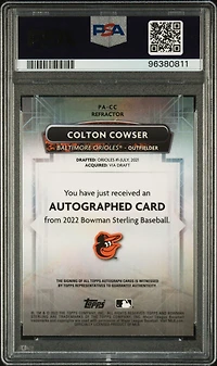 2022 Bowman Sterling Prospect Autographs Pacc Colton Cowser Refractor PSA 9