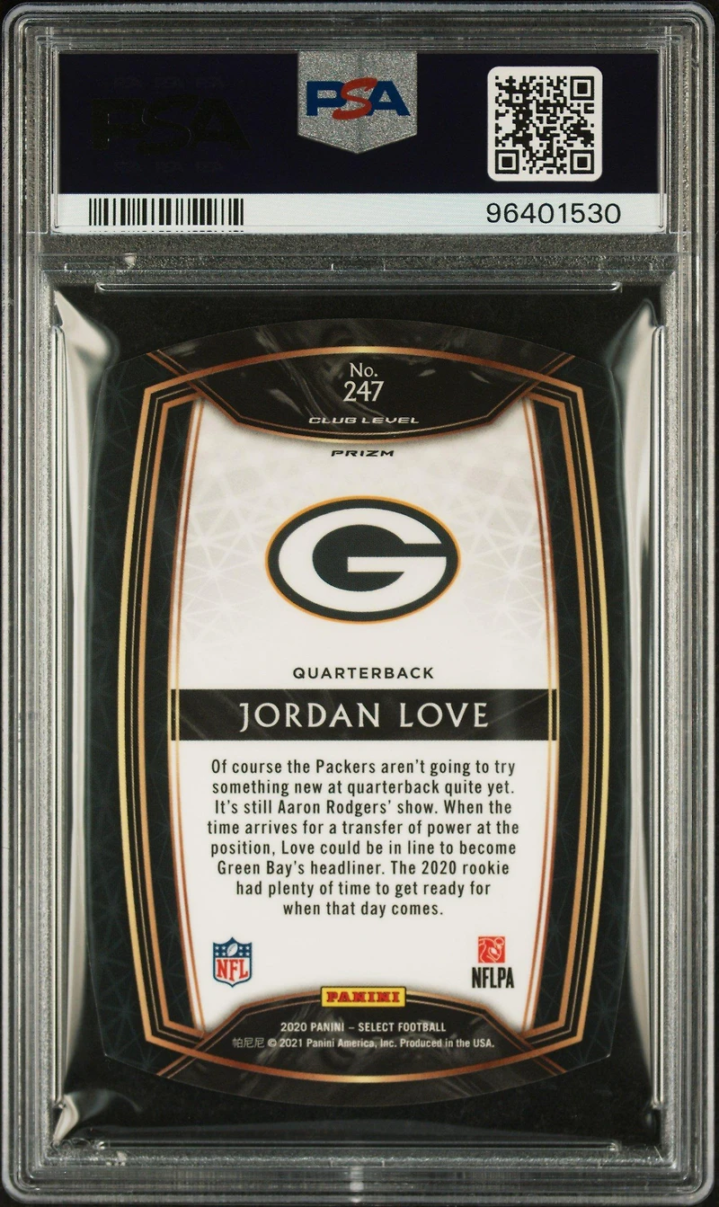 2020 Panini Select 247 Jordan Love Die-cut Light Blue Prizm PSA 10