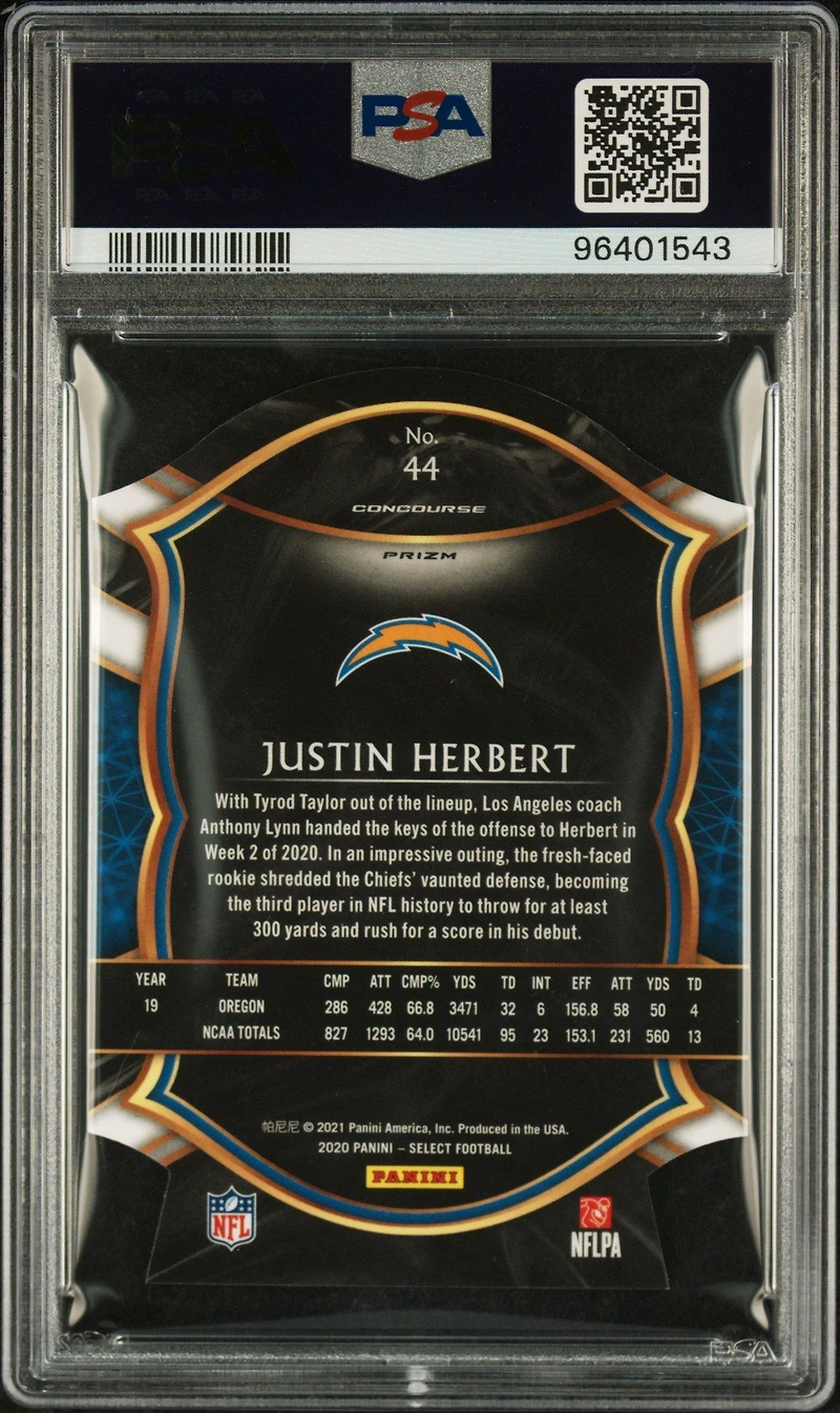 2020 Panini Select 44 Justin Herbert Die-cut Maroon Prizm PSA 10